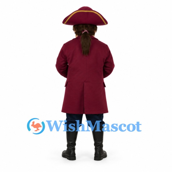 Pirate Mascot Costume with Burgundy Coat and Tricorn Hat