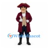 Pirate Mascot Costume with Burgundy Coat and Tricorn Hat