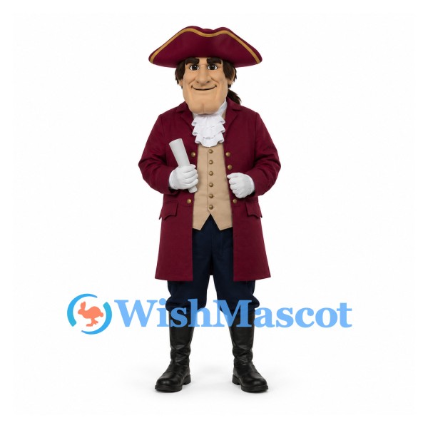 Pirate Mascot Costume with Burgundy Coat and Tricorn Hat