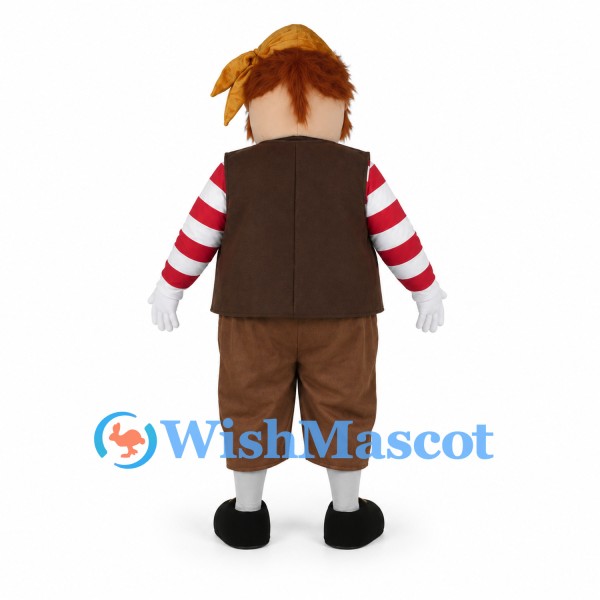 Pirate Mascot Costume with Striped Shirt and Brown Vest