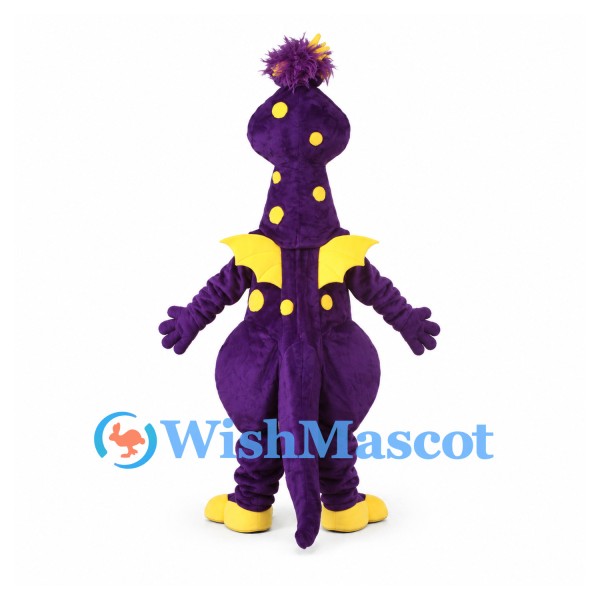 Dragon Mascot Costume in Purple with Yellow Belly and Spots