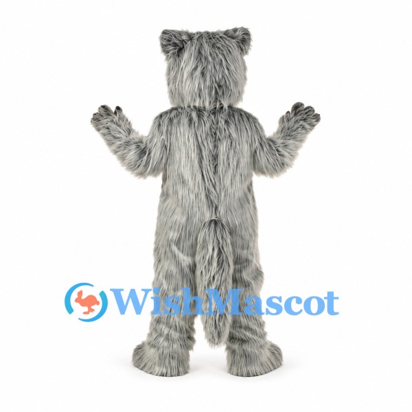 Wolf Mascot Costume in Gray with Shaggy Fur