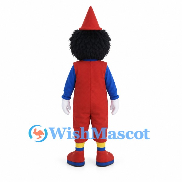 Clown Mascot Costume with Red Overalls and Blue Shirt
