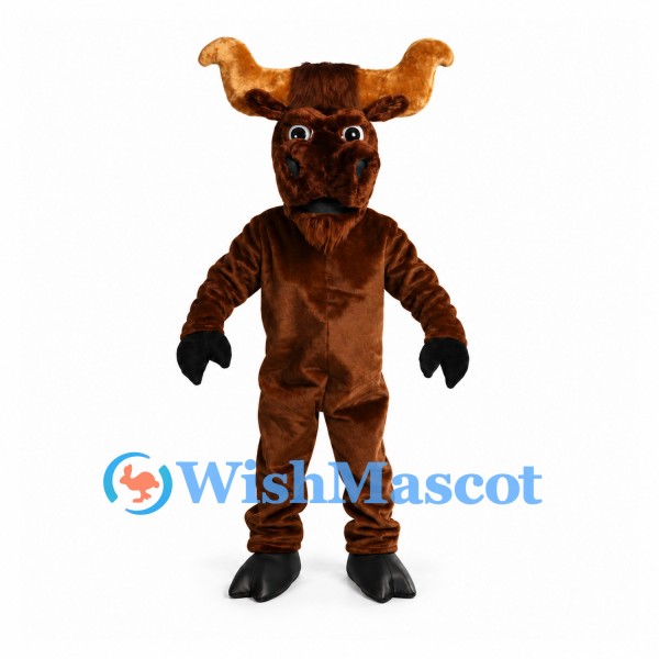 Moose Mascot Costume in Brown with Large Curled Antlers