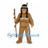 Warrior Mascot Costume with Tan Fringed Outfit and Feather Headband