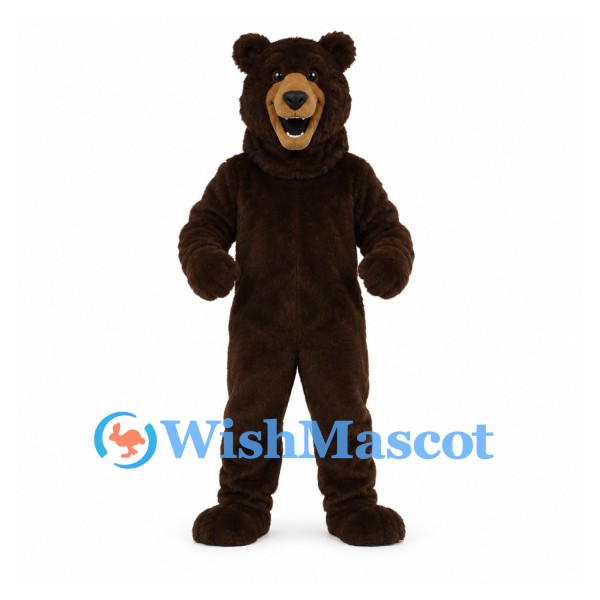 Bear Mascot Costume in Dark Brown with Smiling Muzzle