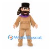 Frontiersman Mascot Costume with Tan Fringed Suit and Purple Scarf