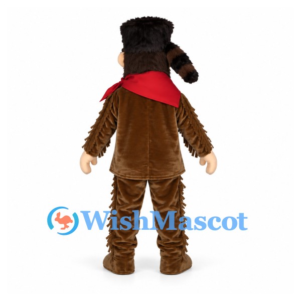Frontiersman Mascot Costume with Brown Fringed Suit and Fur Cap