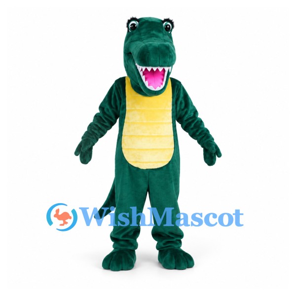 Dinosaur Mascot Costume in Dark Green with Yellow Belly