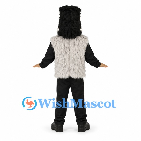 Monster Mascot Costume with Black Outfit and Gray Fur Vest