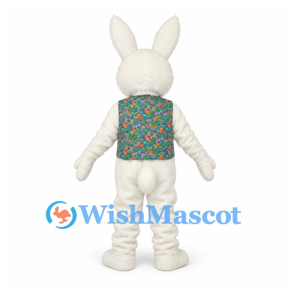 Rabbit Mascot Costume with Floral Vest and Teal Bow