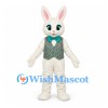 Rabbit Mascot Costume with Floral Vest and Teal Bow