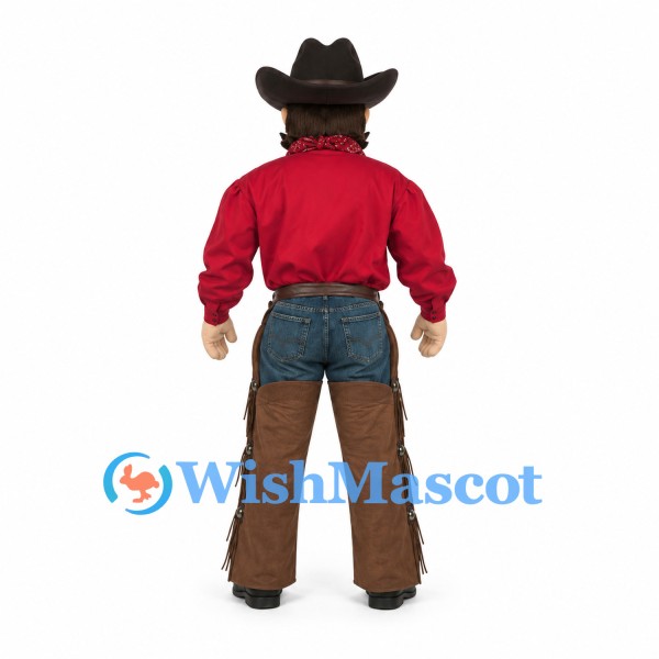 Cowboy Mascot Costume with Red Shirt and Brown Chaps