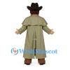 Cowboy Mascot Costume with Long Olive Coat and Black Hat
