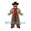 Cowboy Mascot Costume with Long Olive Coat and Black Hat