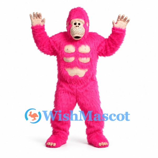 Gorilla Mascot Costume in Pink with Cream Chest