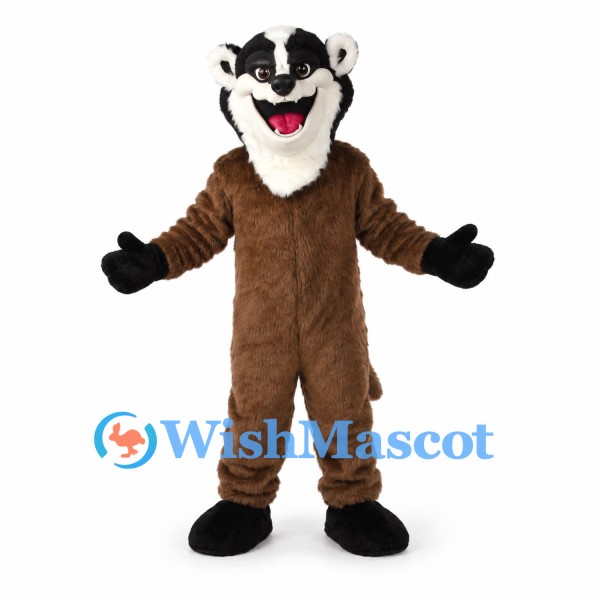 Badger Mascot Costume in Brown with Black White Face