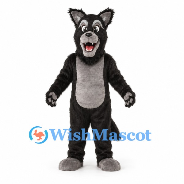Wolf Mascot Costume in Black with Gray Belly