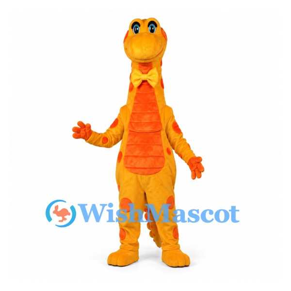 Dinosaur Mascot Costume in Yellow Orange with Spotted Body