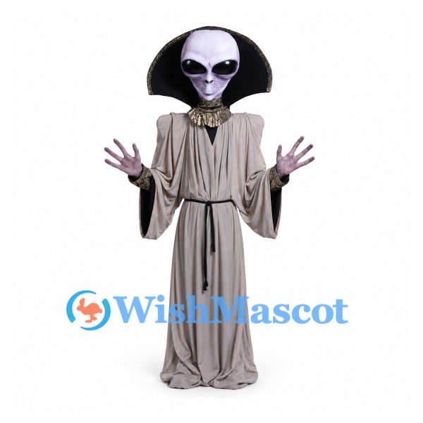 Alien Mascot Costume with Gray Robe and Black Headpiece