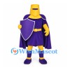 Knight Mascot Costume in Purple with Yellow Helmet and Cape