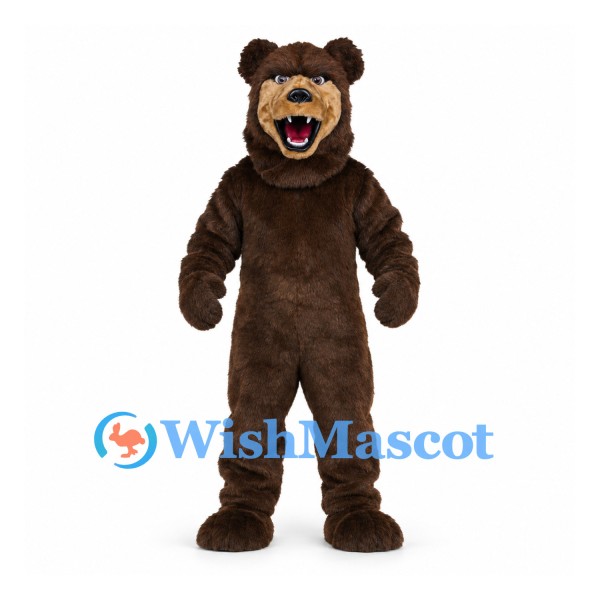 Bear Mascot Costume in Brown with Open Mouth