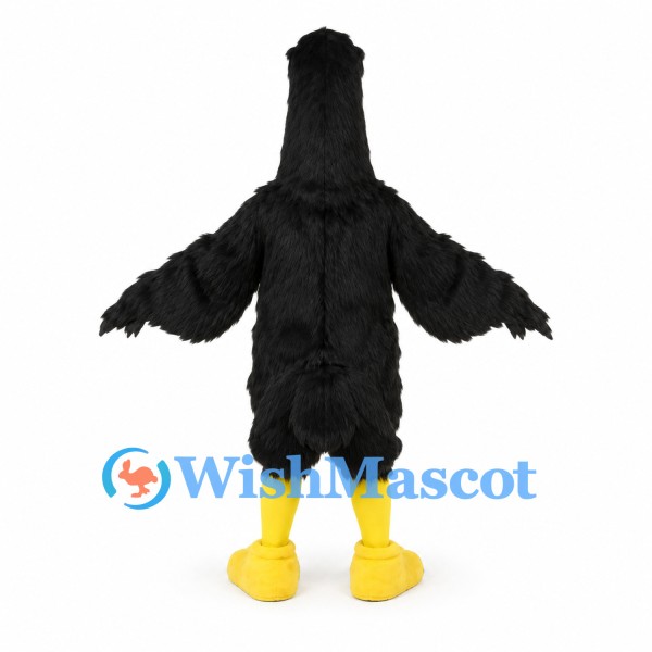 Crow Mascot Costume in Black with Yellow Beak and Feet