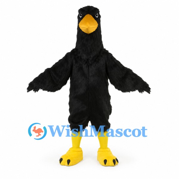 Crow Mascot Costume in Black with Yellow Beak and Feet