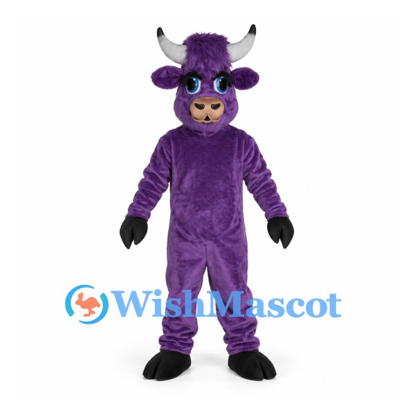 Bull Mascot Costume in Purple with White Horns