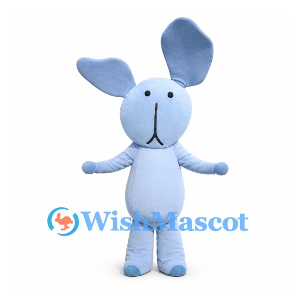 Rabbit Mascot Costume in Pale Blue with Large Rounded Ears