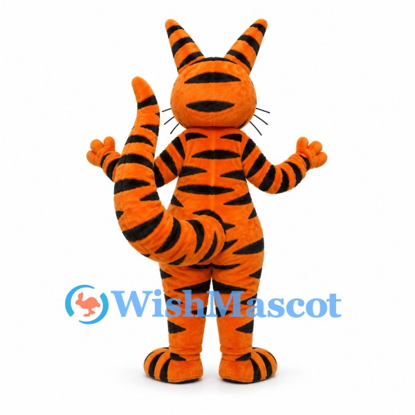 Tiger Mascot Costume in Orange with Long Ears and Curled Tail