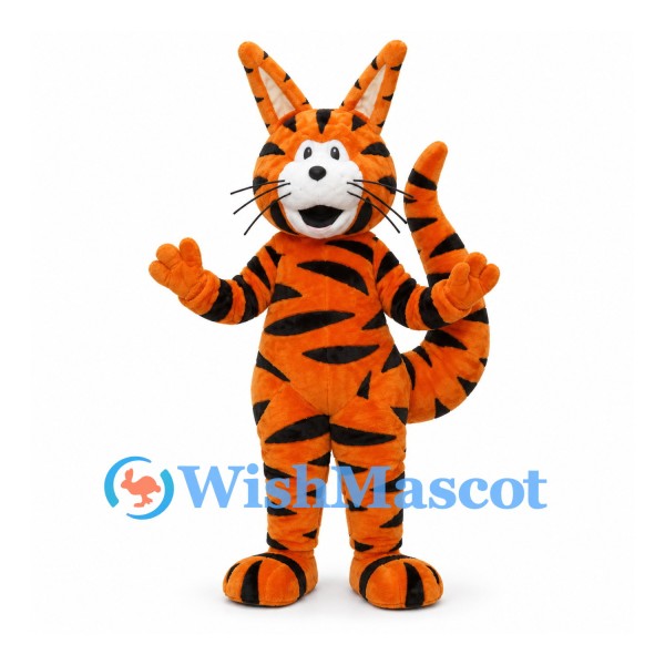 Tiger Mascot Costume in Orange with Long Ears and Curled Tail