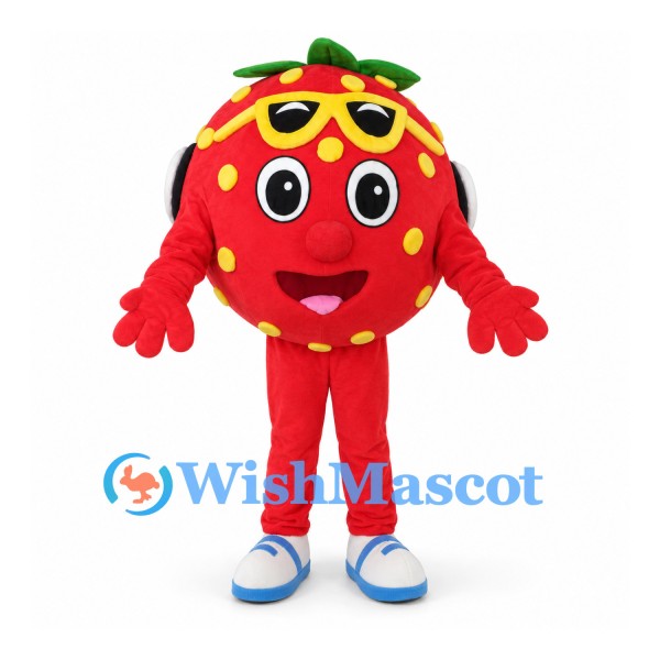 Strawberry Mascot Costume in Red with Yellow Seeds