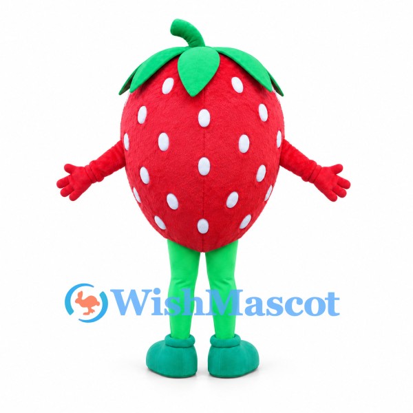 Strawberry Mascot Costume with White Seeds and Green Limbs