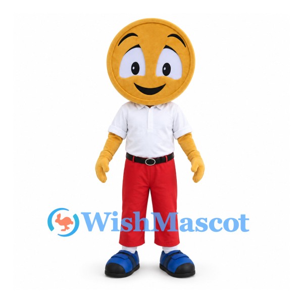 Smiley Face Mascot Costume with White Shirt and Red Pants