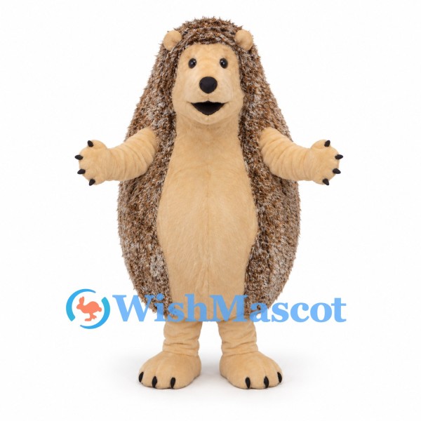 Hedgehog Mascot Costume with Beige Face and Brown Spines