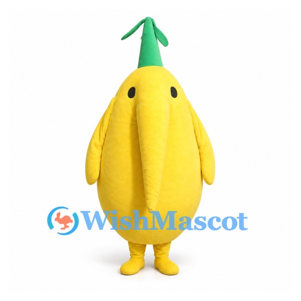 Elephant Character Mascot Costume in Yellow with Green Leaf Tuft