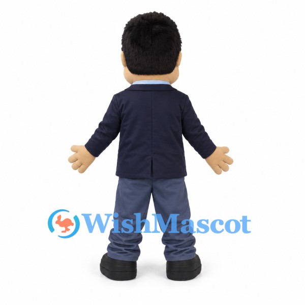 Businessman Mascot Costume with Navy Suit and Red Tie