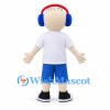 Boy Mascot Costume with Blue Headphones and White Shirt