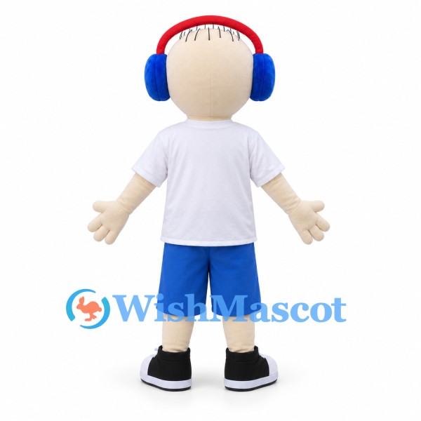 Boy Mascot Costume with Blue Headphones and White Shirt