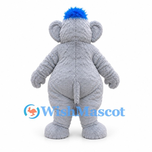 Elephant Mascot Costume in Gray with Blue Hair Tuft