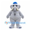 Elephant Mascot Costume in Gray with Blue Hair Tuft