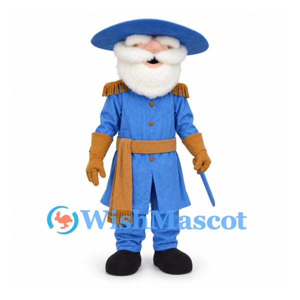 Naval Officer Mascot Costume with Blue Uniform and White Beard