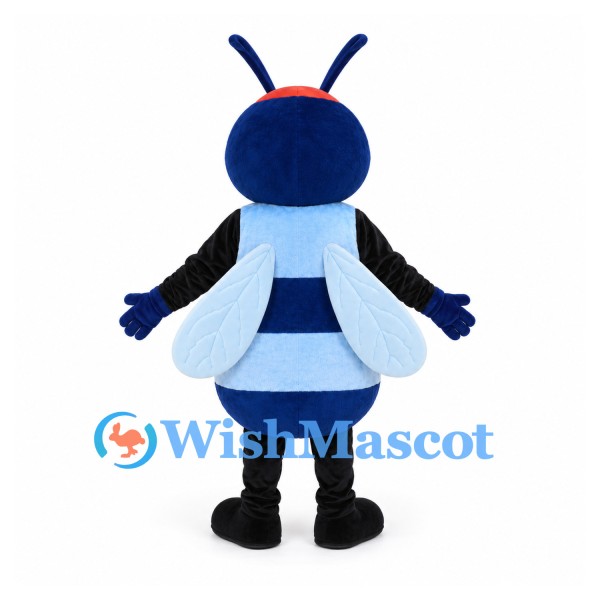 Bee Mascot Costume in Blue with Black Stripes and White Wings