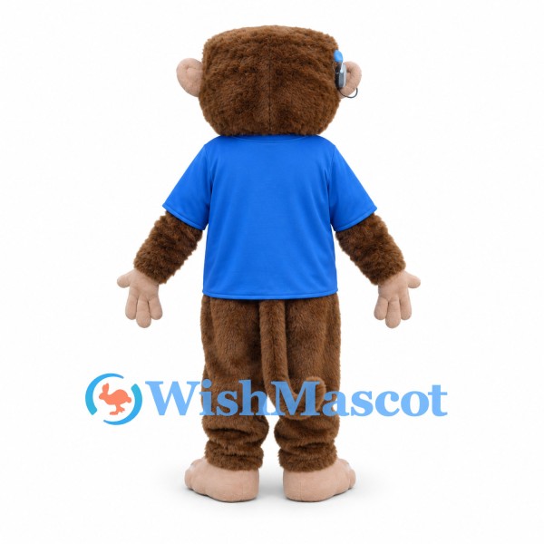 Monkey Mascot Costume with Blue Shirt and Cream Face