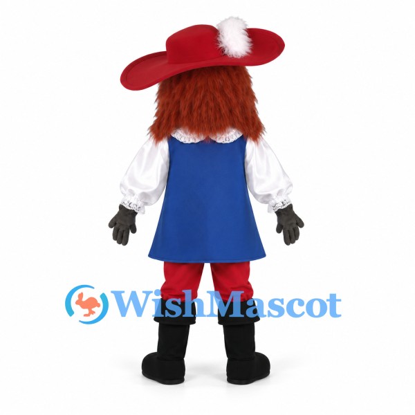 Musketeer Mascot Costume with Red Hat and Blue Tabard