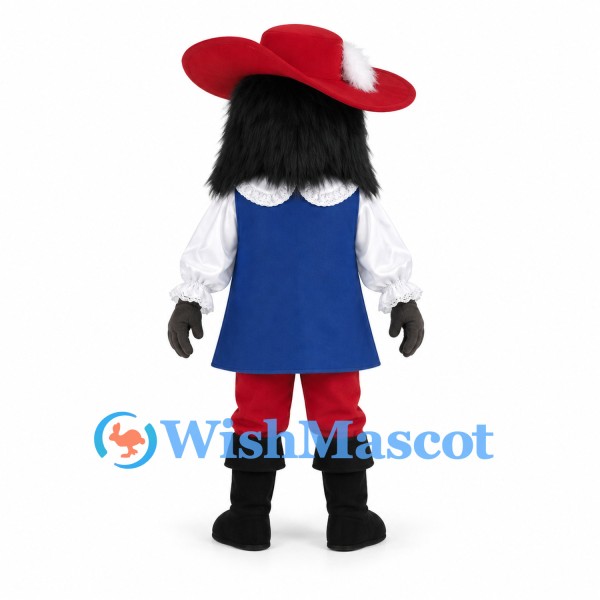 Musketeer Mascot Costume with Black Beard and Red Feathered Hat