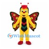 Butterfly Mascot Costume in Yellow with Red Patterned Wings