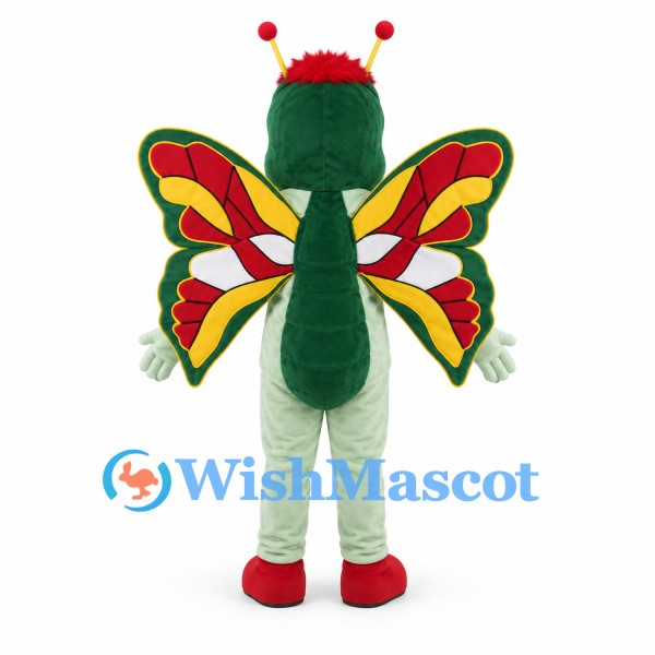 Butterfly Mascot Costume in Green with Red Yellow Wings