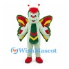 Butterfly Mascot Costume in Green with Red Yellow Wings
